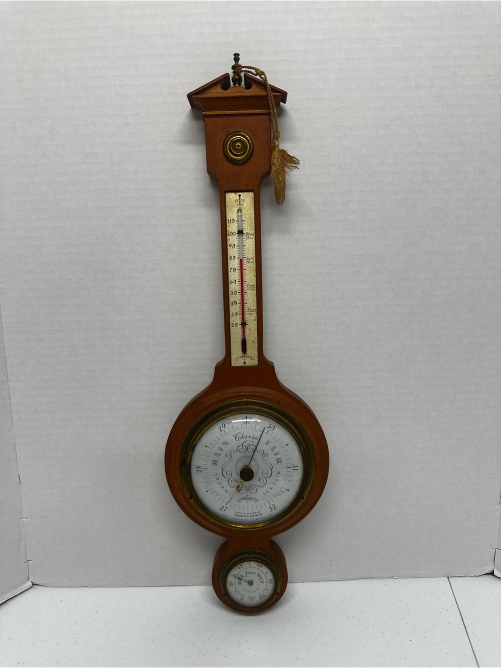 Vintage-Style Brown Wall Barometer and Thermometer - Brand Not Specified